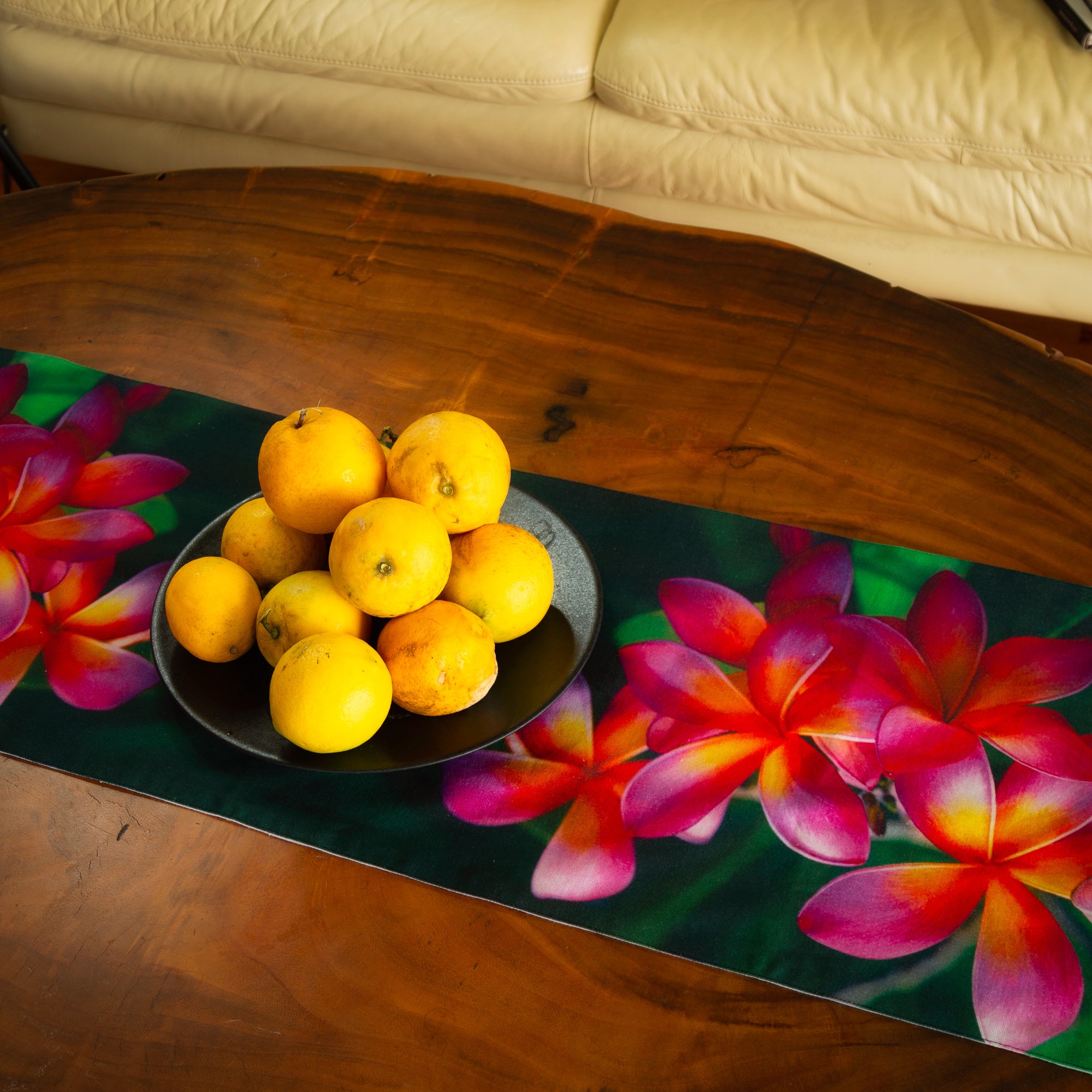 Brilliant Moody Plumerias Table Runner<br>Two sizes<br>$65-$75